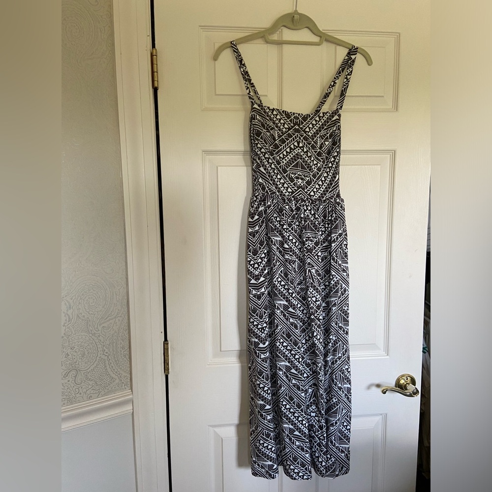 Anthropologie Brown and White Midi Sleeveless Dress